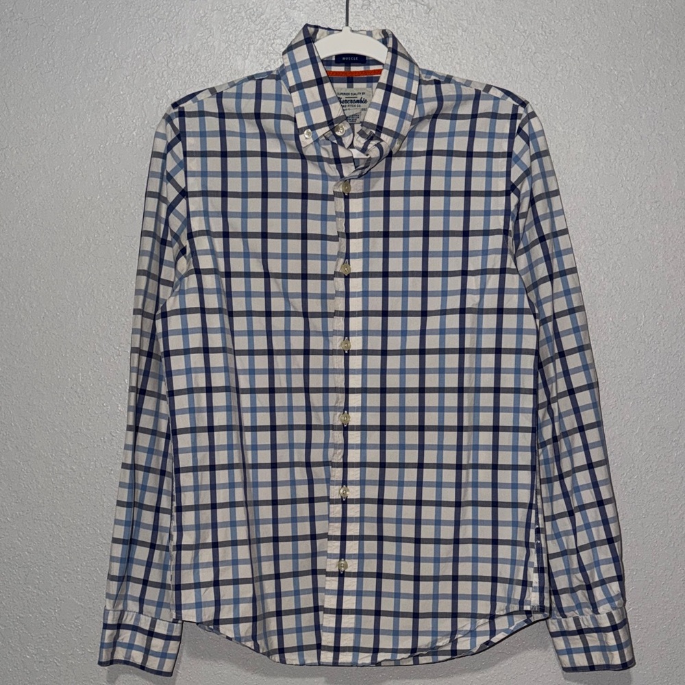 Navy and White Plaid Shirt